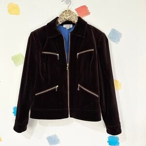 S St. John Dark Purple Velvet Full Zip Blazer